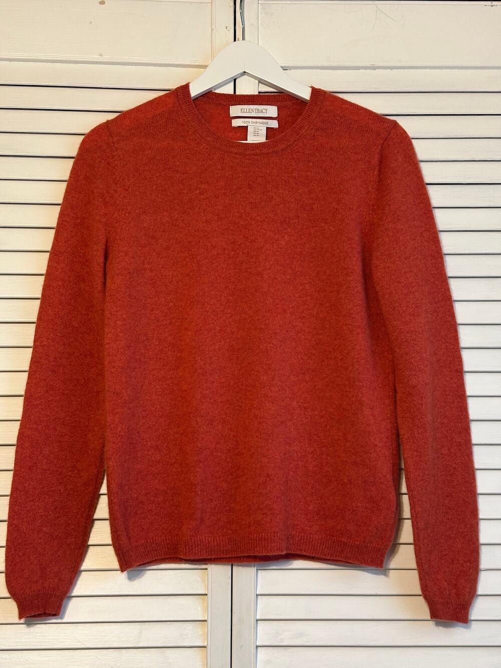 Ellen Tracy 100% Cashmere Crewneck Sweater Terracotta Rust Orange Women Size М